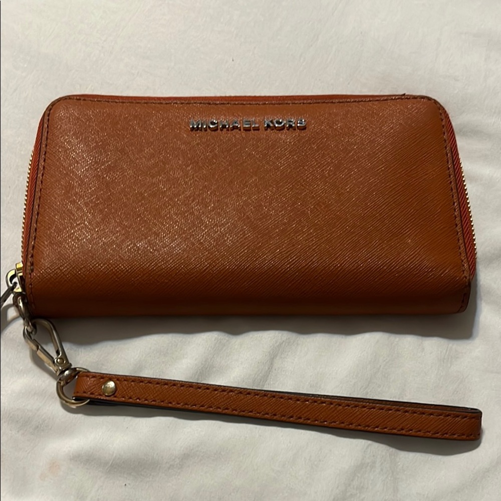 Michael Kors Tan Wristlet with Silver Accents